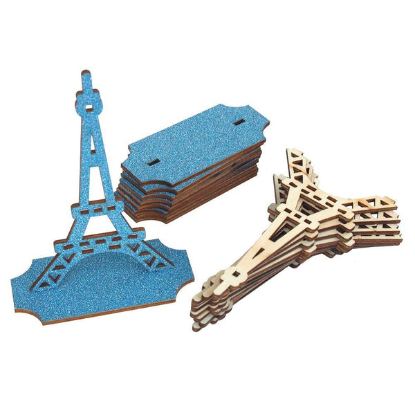 Wooden Eiffel Tower Stand with Glitters, 5-Inch, 10-Piece, Turquoise