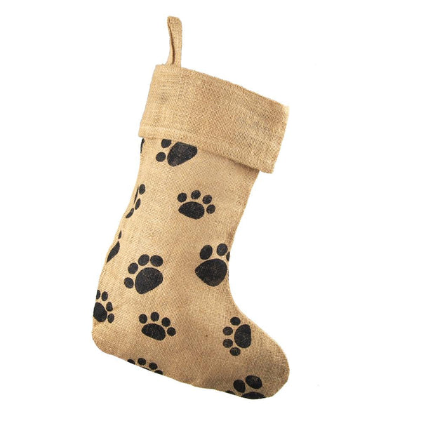 Animal Paw Print Burlap Christmas Stocking, Natural, 17-Inch