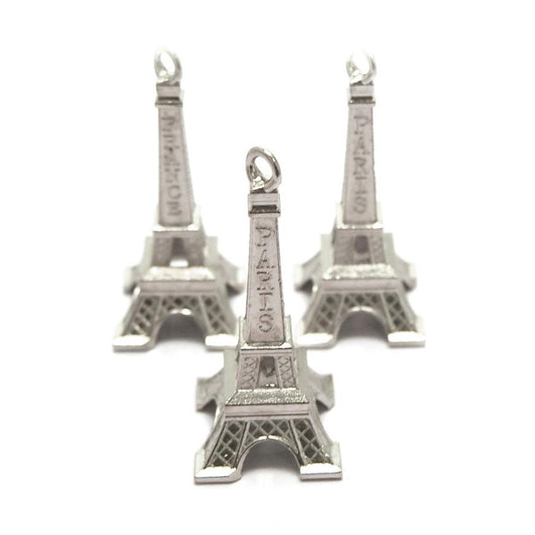 Mini Eiffel Tower Charm Pendant, 2-inch, 12-Piece, Silver