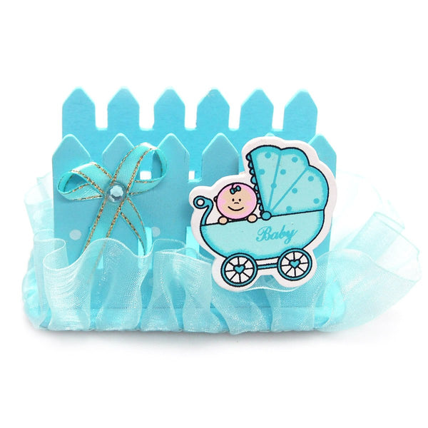 Wooden Fence Baby Favor Napkin Holder, 2-Inch, Blue