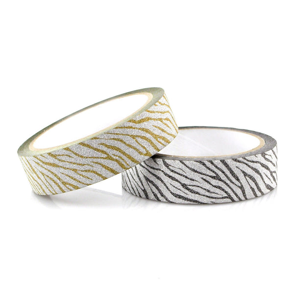 Glittery Zebra Print Tape Ribbon, 1-inch, 20-yard