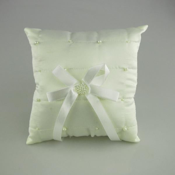 Ring Bearer Satin Pillows Wedding Occassion, 7-inch, Square Pearls, Ivory, CLOSEOUT