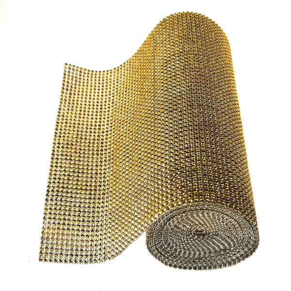 Rhinestone Diamond Wrap Mesh Ribbon, 9-1/2-Inch, 5 Yards, Gold