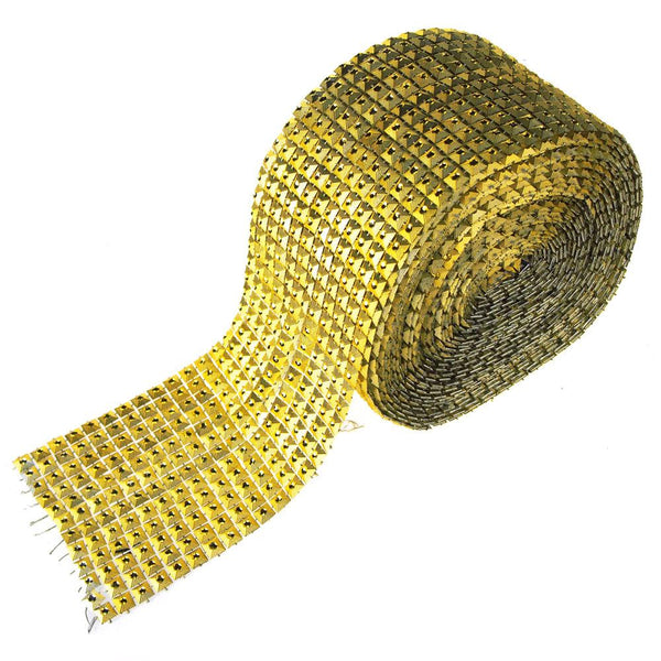 Square Studs Diamond Mesh Wrap Ribbon, 4-3/4-Inch, 10 Yards, Gold