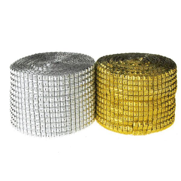 Square Studs Diamond Mesh Wrap Ribbon, 4-3/4-Inch, 10 Yards