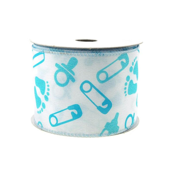 Baby Shower Items Polyester Wired Ribbon, 2-1/2-inch, 10-yard, Light Blue