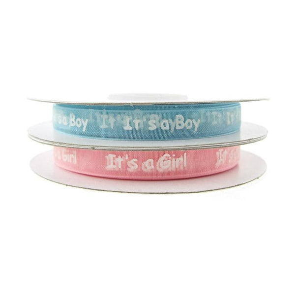 Its A Boy/Girl Organza Ribbon, 3/8-inch, 25-yard