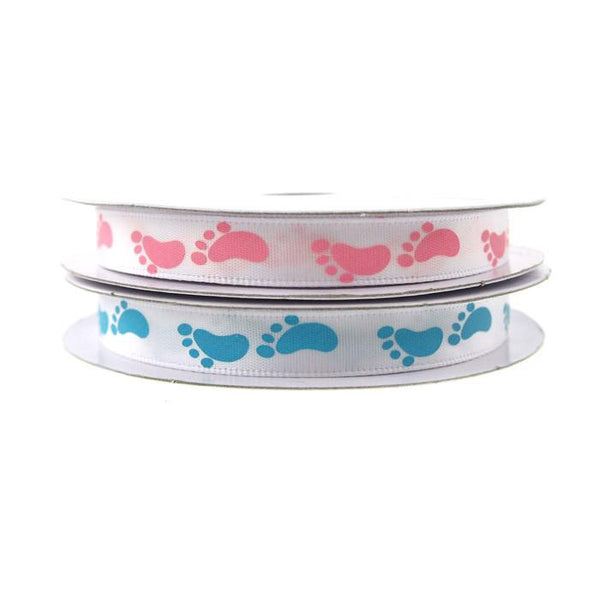 Baby Foot Print Satin Ribbon, 3/8-Inch, 10-yard