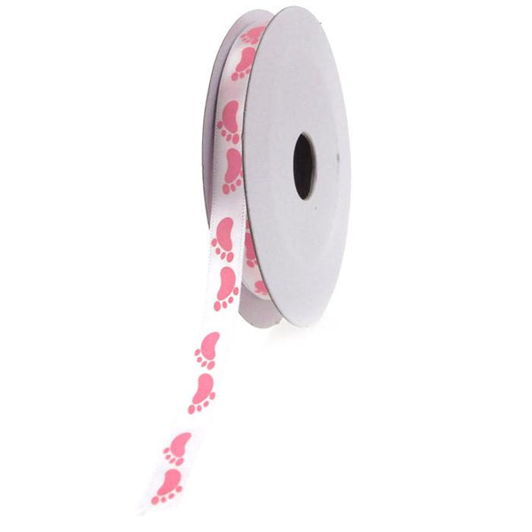 Baby Girl Foot Print Satin Ribbon, 3/8-Inch, 10-yard, Pink