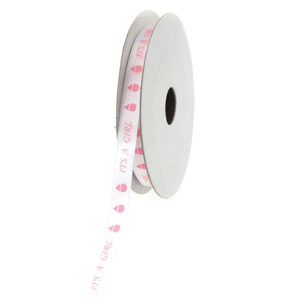 Its A Girl w/ Bottle Satin Ribbon, 3/8-inch, 10-yard, Pink