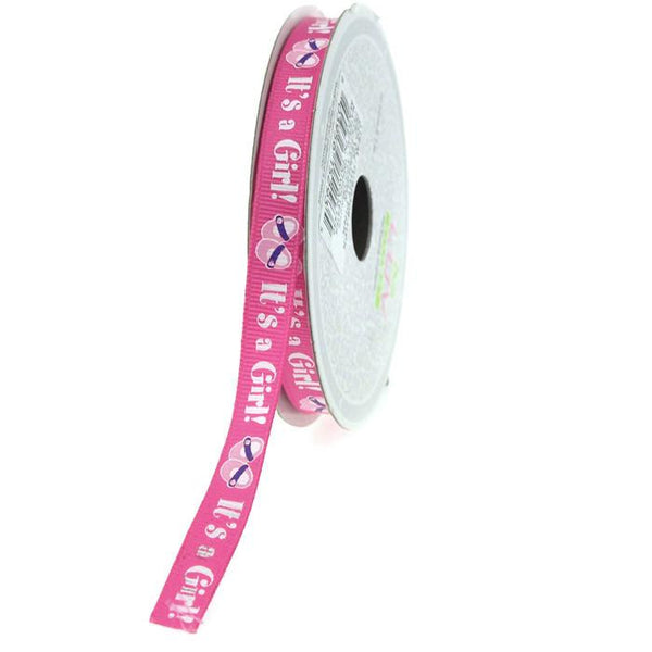 Its A Girl Shoe Grosgrain Ribbon, 3/8-inch, 10-yard, Hot Pink