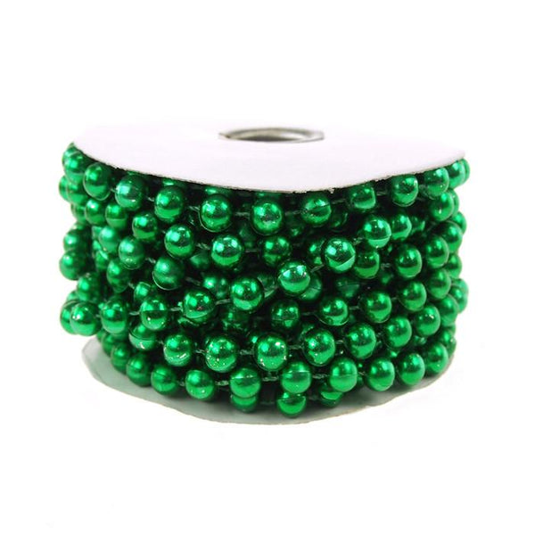 Plastic Mot Pearls Garland Ribbon, 10mm, 6- Yards, Green