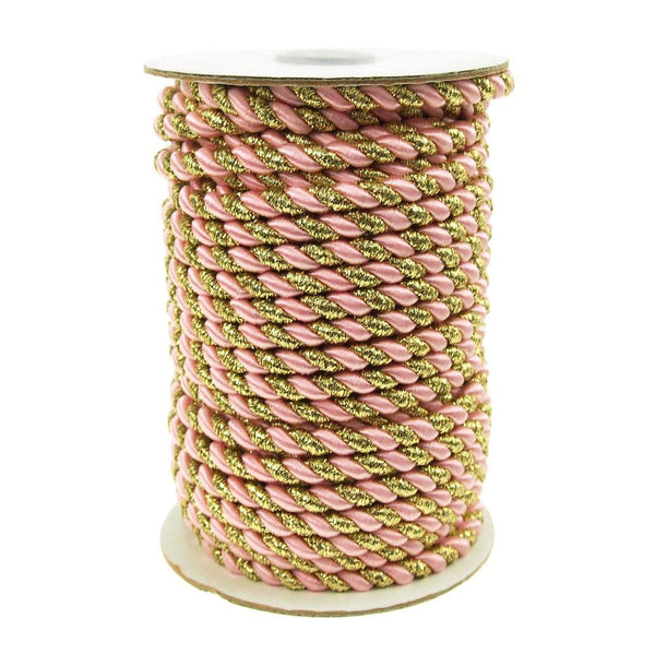 Twisted Cord Rope 2 Ply, 6mm, 25-yard, Gold Trim, Light Pink