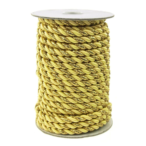 Gold Trim Twisted Cord Rope 2 Ply, 6mm, 25 Yards, Yellow