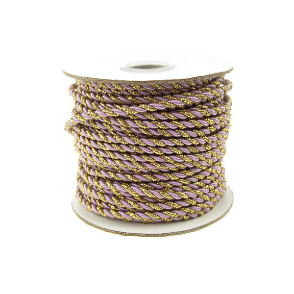 Gold Trim Twisted Cord Rope 2 Ply, 3mm, 25 Yards, Lavender