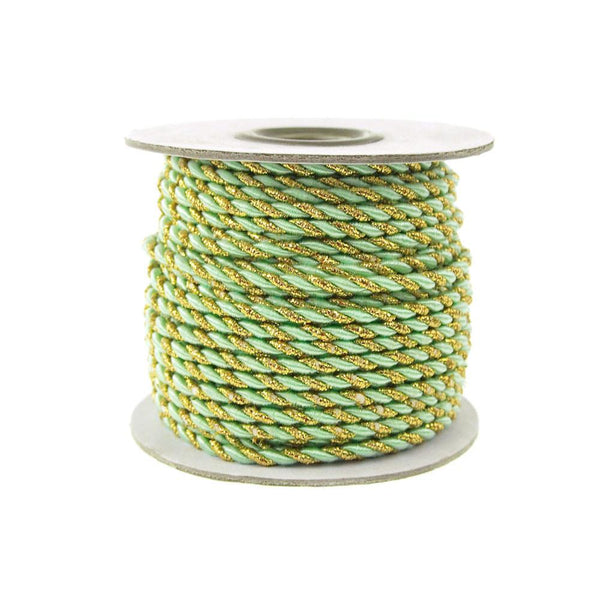 Twisted Cord Rope 2 Ply, 3mm, 25-yard, Gold Trim, Mint Green