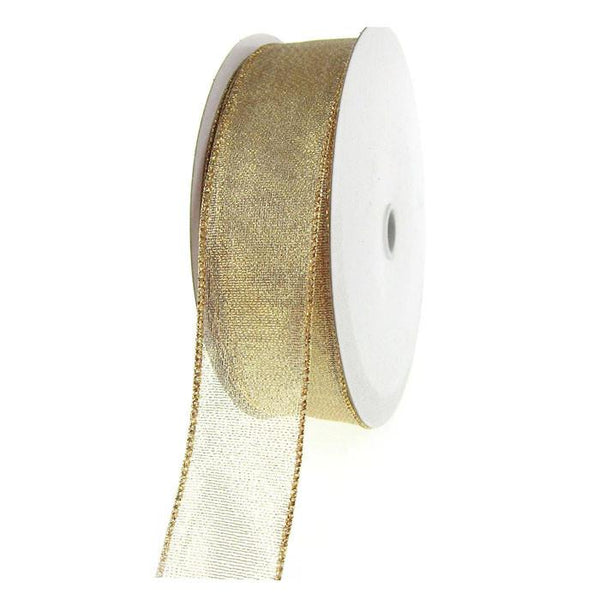 Shimmer Chiffon Holiday Christmas Ribbon Wired Edge, 1-1/2-Inch, 50 Yards, Gold