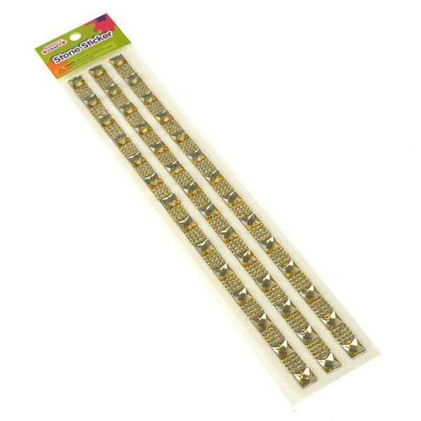 Self Adhesive Acrylic Gems & Rhinestones, 3 Strip, 11-1/2-Inch, Gold