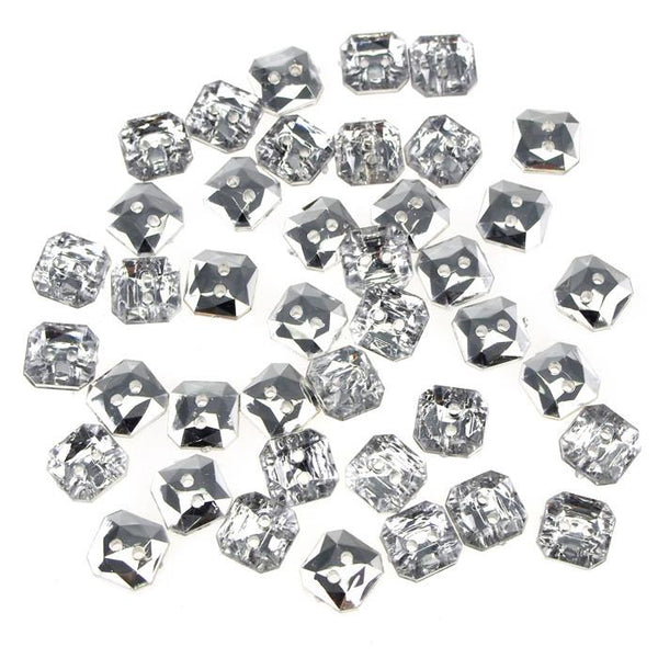 Acrylic Silver Emerald-cut Buttons, 1/64-Inch, 40-Piece