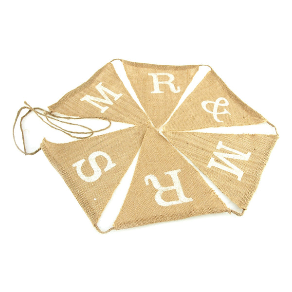 Mr & Mrs Burlap Triangle Banner, 7-inch