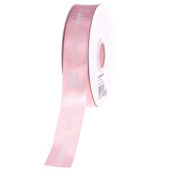 Baby Shower Print Satin Ribbon, 7/8-inch, 25-yard, Light Pink