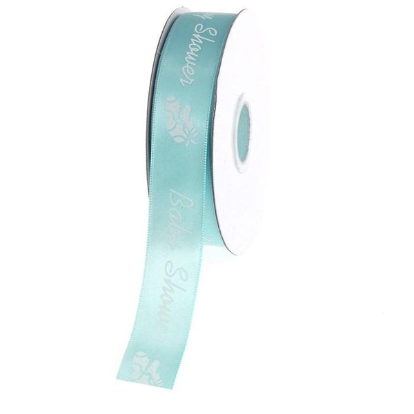 Baby Shower Print Satin Ribbon, 7/8-inch, 25-yard, Light Blue