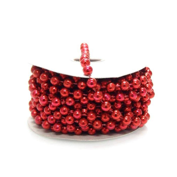 Plastic MOT Pearls Garland Ribbon, 8mm or 5/16-Inch, 8-Yard, Red