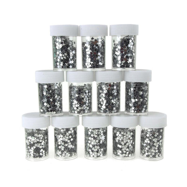 Star Sequins in Plastic Bottle, 0.4 Ounce, 12-Piece, Silver