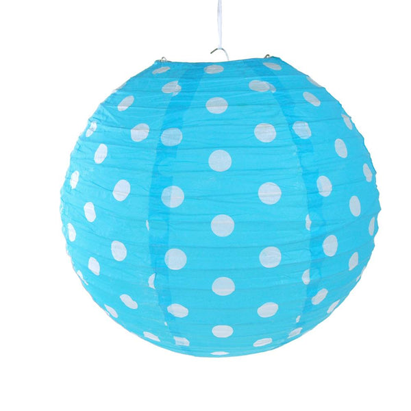 Polka Dot Hanging Paper Lanterns, Aqua, 12-Inch