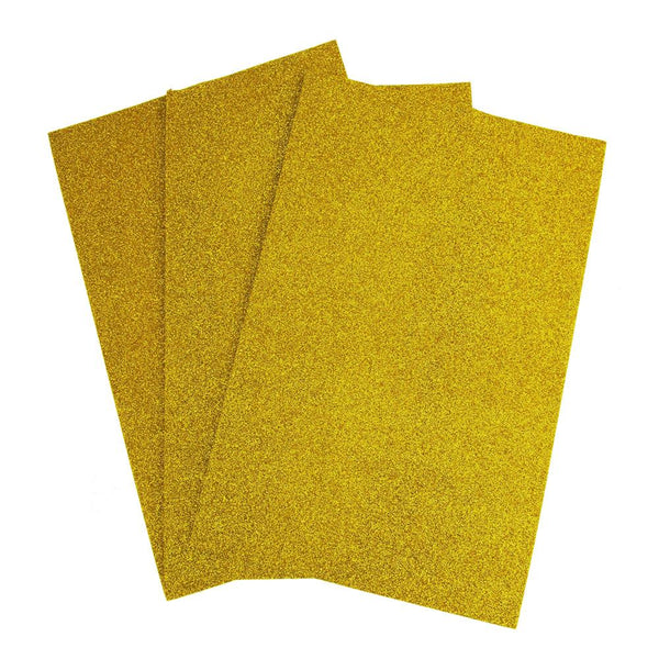 Self-Adhesive Glitter EVA Foam Sheet, 8-Inch x 12-Inch, 3-Count, Gold