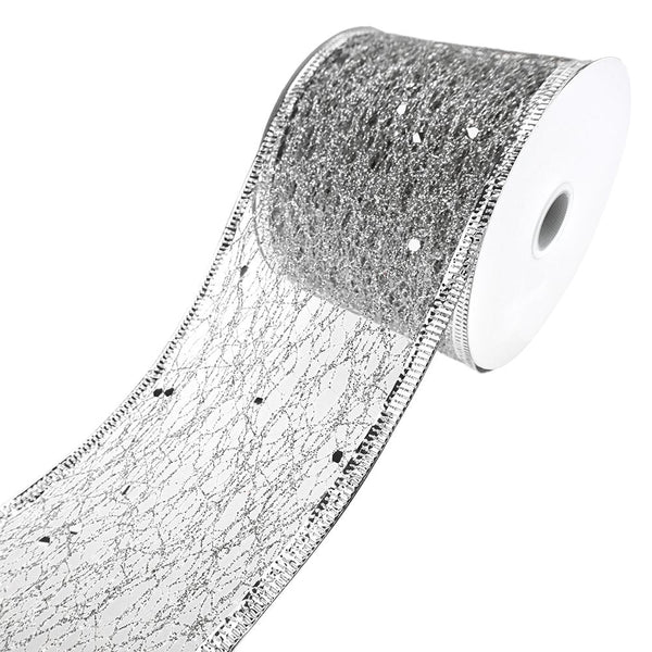 Glitter Web Netting Wired Edge Christmas Ribbon, 2-1/2-Inch, 10-Yard, Silver