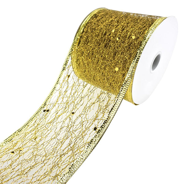 Glitter Web Netting Wired Edge Christmas Ribbon, 2-1/2-Inch, 10-Yard, Gold