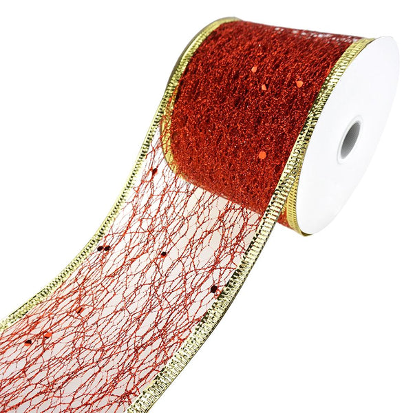 Glitter Web Netting Wired Edge Christmas Ribbon, 2-1/2-Inch, 10-Yard, Red