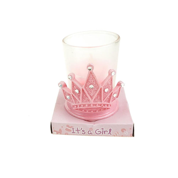 Baby Shower Poly Resin Crown Candle Set Favor, 2-1/2-Inch, Pink