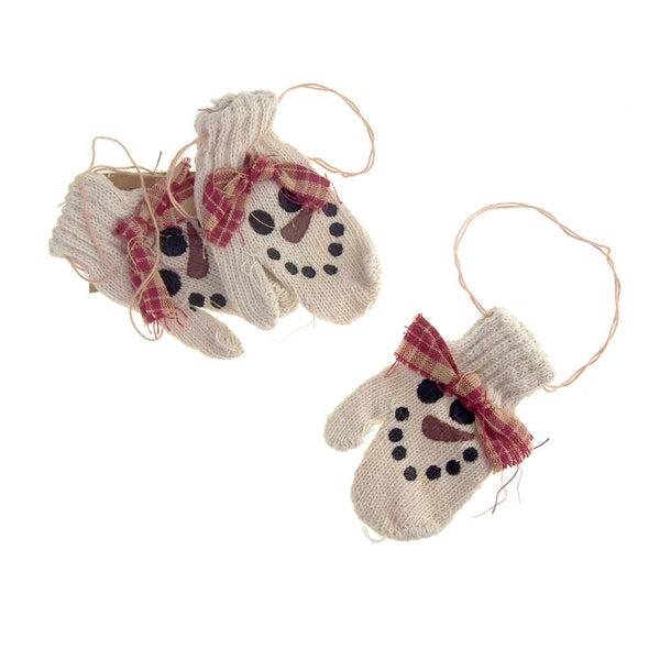 Hanging Polyester Mittens Christmas Tree Ornament, Cream Snowman, 3-Piece