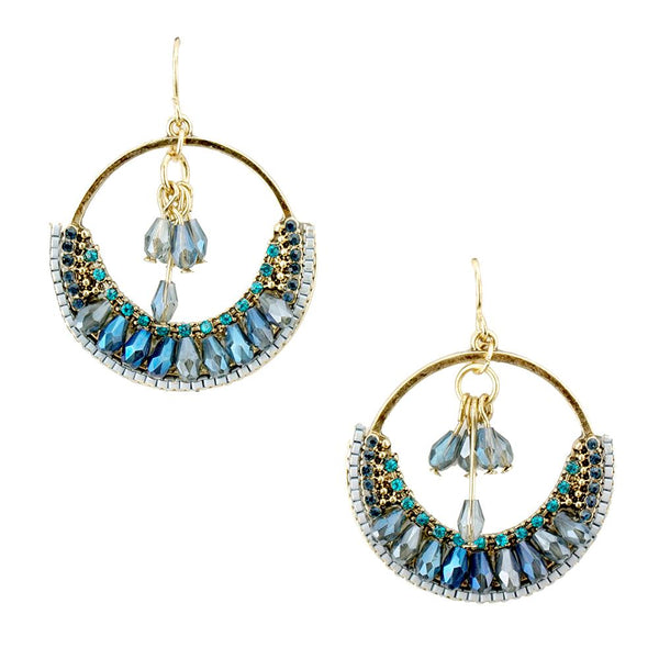 Tribal Beaded Circle Drop Earrings, Blue, 1-1/4-Inch