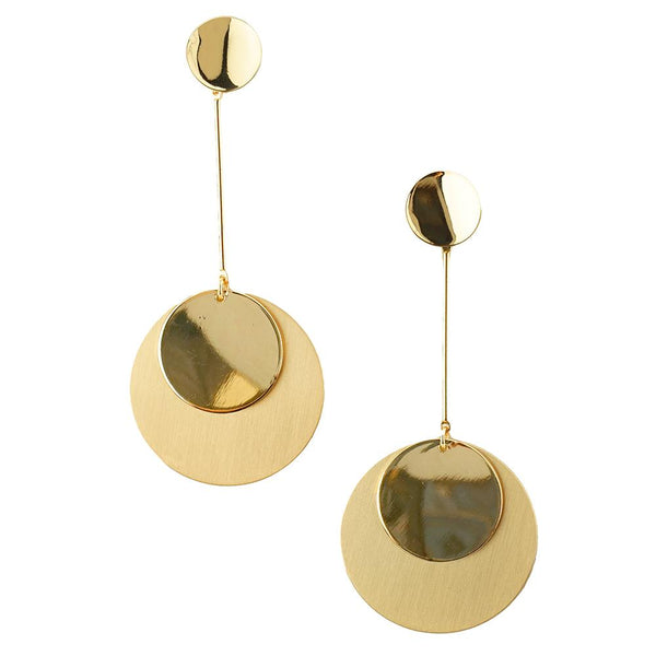 Round Hanging Disk Statement Drop Earrings, Gold, 3-3/4-Inch