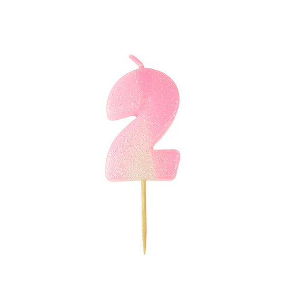 Number 2 Glittered Birthday Candle, 1-3/4-Inch, Pink