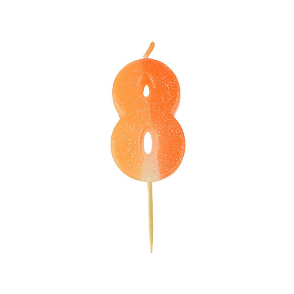 Number 8 Glittered Birthday Candle, Orange, 2-Inch