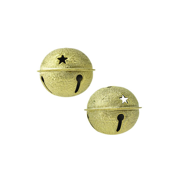 Stars Embossed Glitter Jingle Bells, 2-Inch, 2-Count, Gold