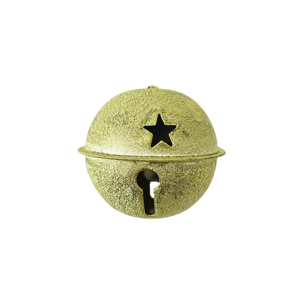 Stars Embossed Glitter Jingle Bell, 2-1/4-Inch, Gold