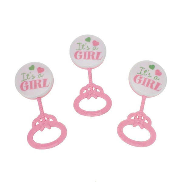 Baby Shower Baby Rattle Party Favors, 3-1/2-Inch, 3-Count, Pink