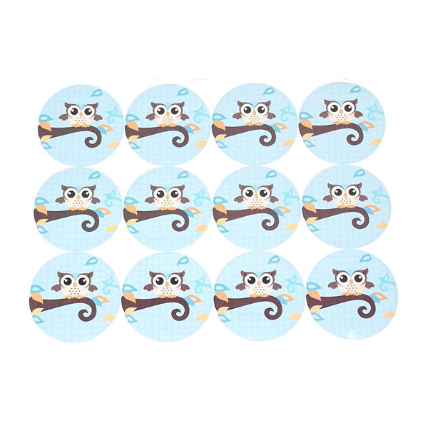 Baby Owl Seal Paper Stickers, Blue, 2-1/2-Inch, 12-Count