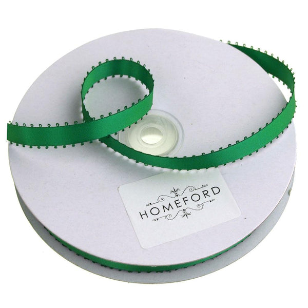 Picot-edge Double Faced Satin Ribbon, 3/8-Inch, 50 Yards, Emerald Green