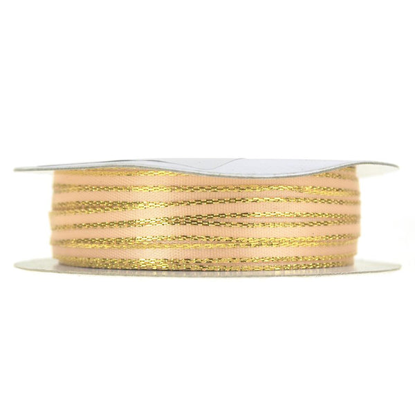 Double Faced Gold Trim Satin Ribbon, Light Peach, 1/8-Inch, 50-Yard