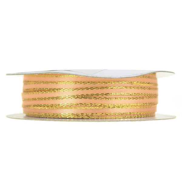 Double Faced Gold Trim Satin Ribbon, Peach, 1/8-Inch, 50-Yard