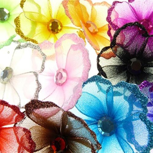 Organza Glitter Nylon, Mini Flower, 2-inch, 12-Piece