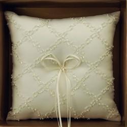 Ring Bearer Satin Pillows Wedding Occassion, 8-inch, Beads Checkered, Ivory, CLOSEOUT