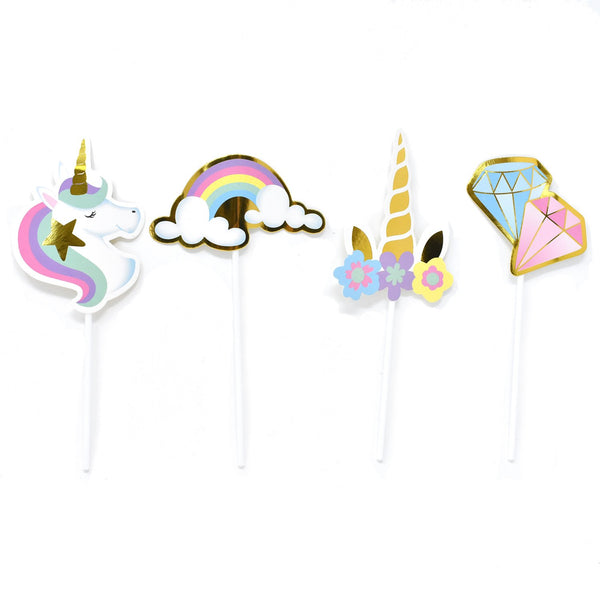 Rainbow Unicorn Theme Cupcake Toppers, 8-1/4-Inch, 12-Count