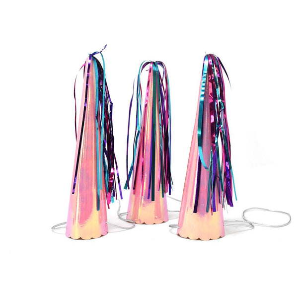 Unicorn Horn Party Hats with Streamers, Pink, 8-Inch, 3-Count